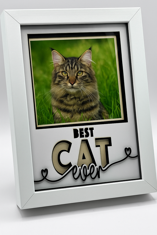 3D Photo Frame Cat - Custom Image + "Best Cat Ever" Text