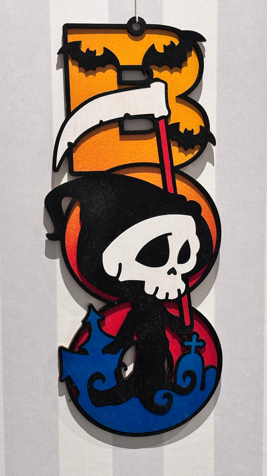 🎃 Handgjord Reaper Boo-skylt - Gör Halloween extra charmig! 👻
